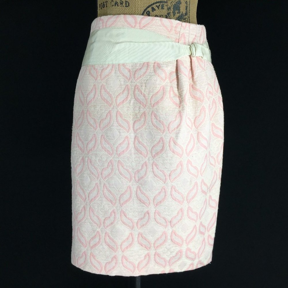 Antonio Melani 0 Pencil Skirt Beige Blush‎ Pink Texture Leaf Ribbon Bow Lined LN
